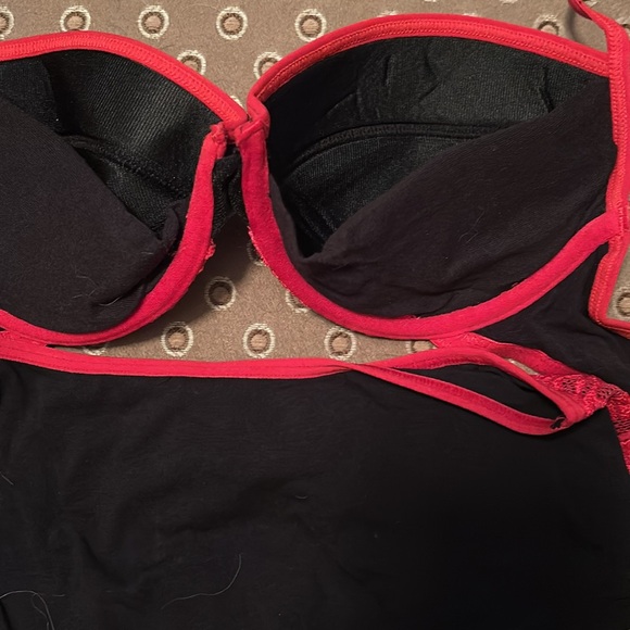 Virgillian Bra and Panty Set 34B With Small Bottom Soft Black Fabric & Red Lace - Picture 9 of 9